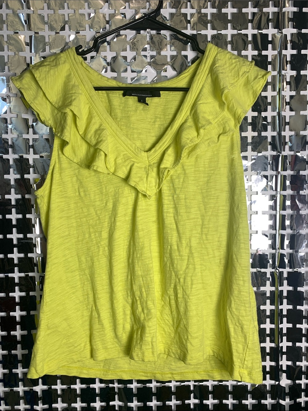 White House Black Market Neon Yellow Ruffle V-Neck Sleeveless Top